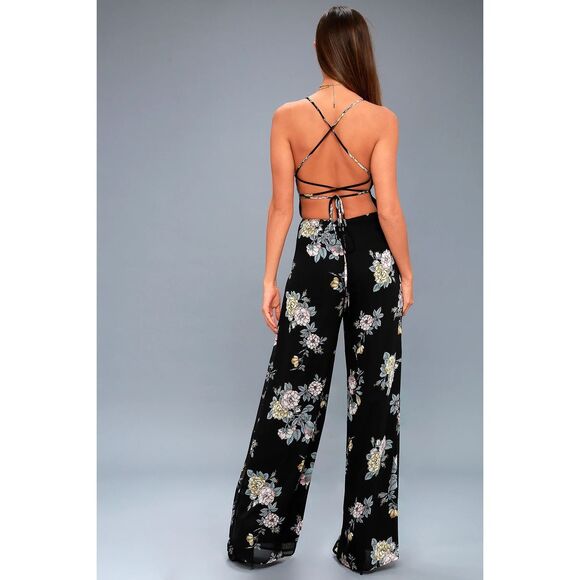 Lulus Shea Black Floral Print Jumpsuit Size Medium - Picture 7 of 15